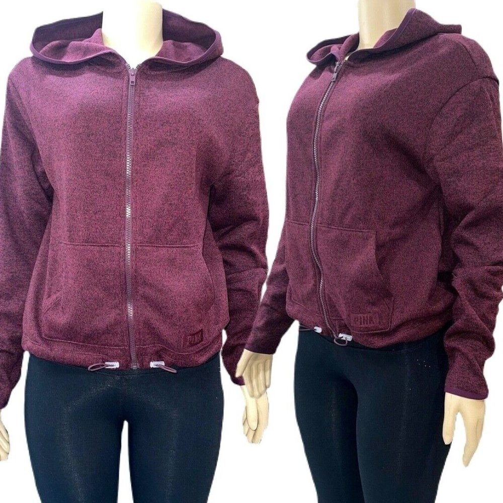 Victoria’s Secret PINK Burgundy Sweatshirt Hoodie - Full Zip, Adjustable Waist -